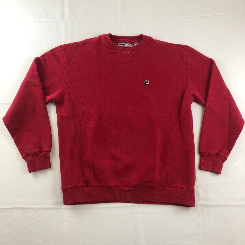 Fila Crewneck‎ Sweater Mens Size Small Red Maroon Patch Emroidered